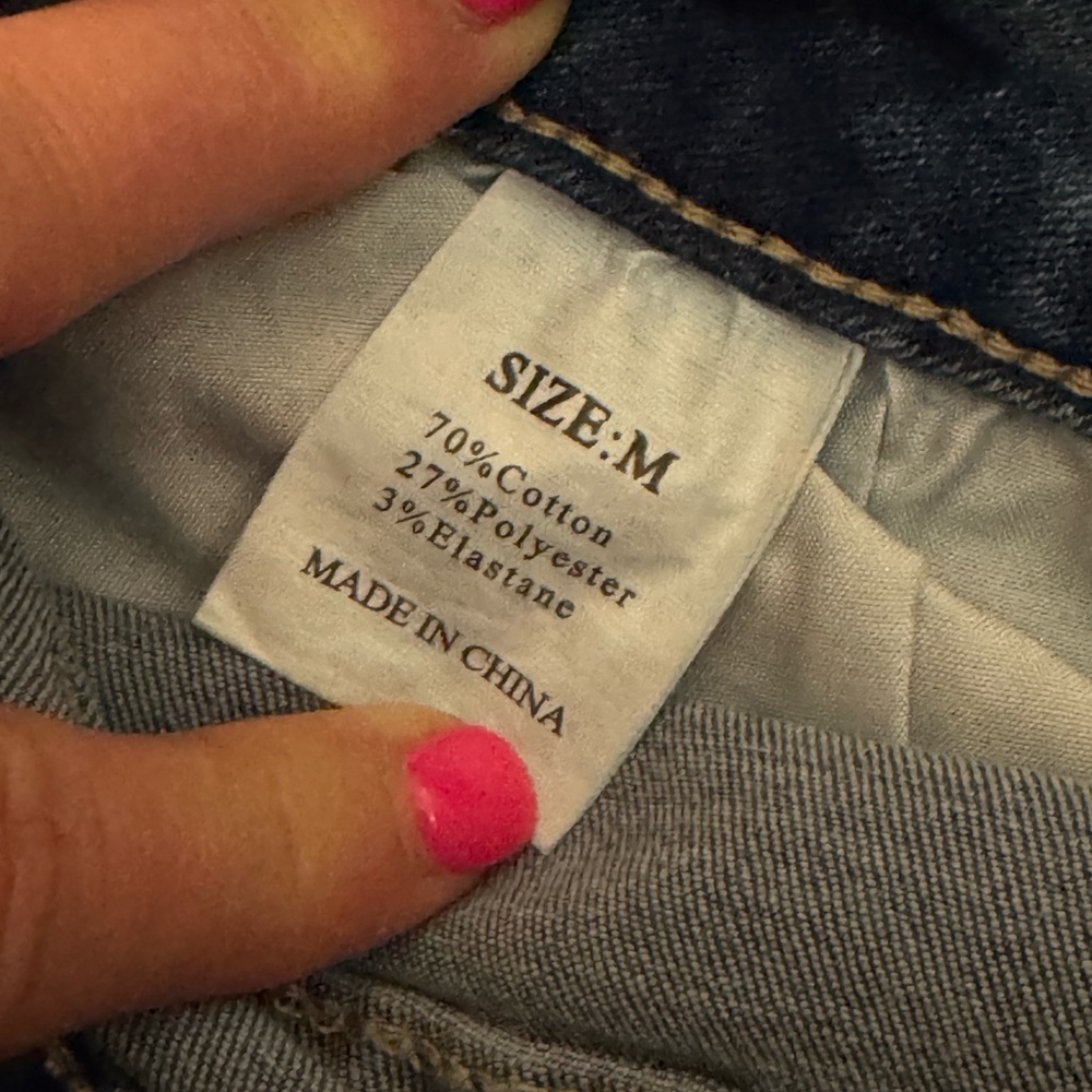 Checkered Patch Distressed Light Blue Jeans - image 7